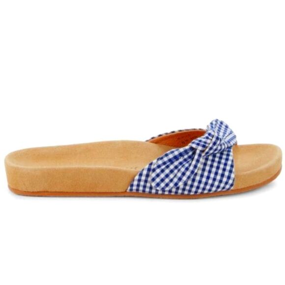 Jack Rogers Dorothy Bow Comfort Slide in Blue and White Gingham - Picture 1 of 7
